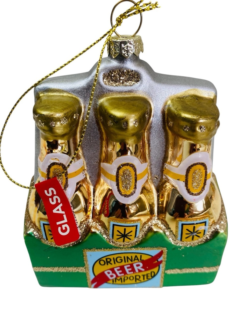 Glass Six Pack Original Imported Beer Ornament 3.5โ x 4.5โ x 2โ